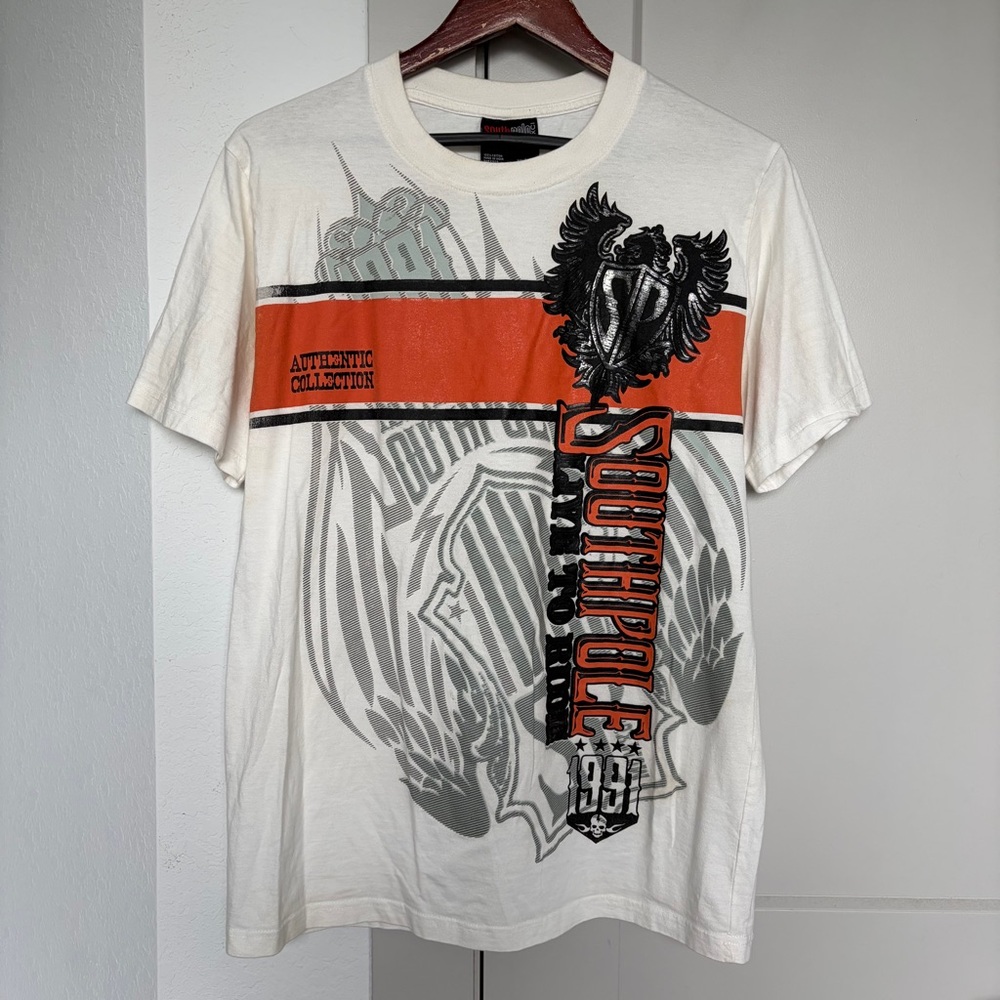 VINTAGE Y2K SOUTH POLE GRUNGE ORANGE GRAPHIC TSHIRT MENS XL